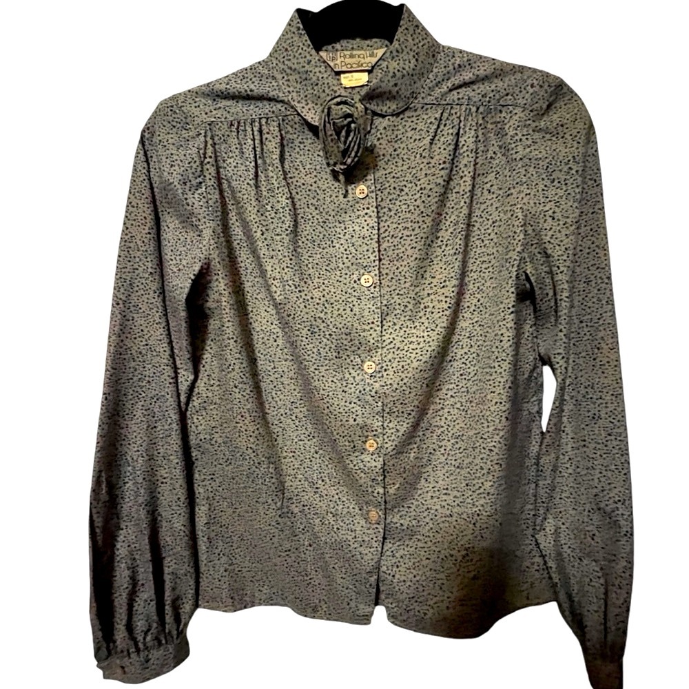 3/$30 VINTAGE 80S SECRETARY SHIRT ROLLING HILLS PETER PAN COLLAR BLOUSE DOTS